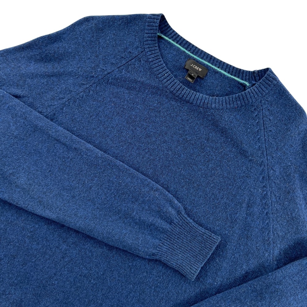 J‎ Crew 100% Lambswool Raglan Sleeve Crewneck Sweater Mens Medium Blue Preppy
